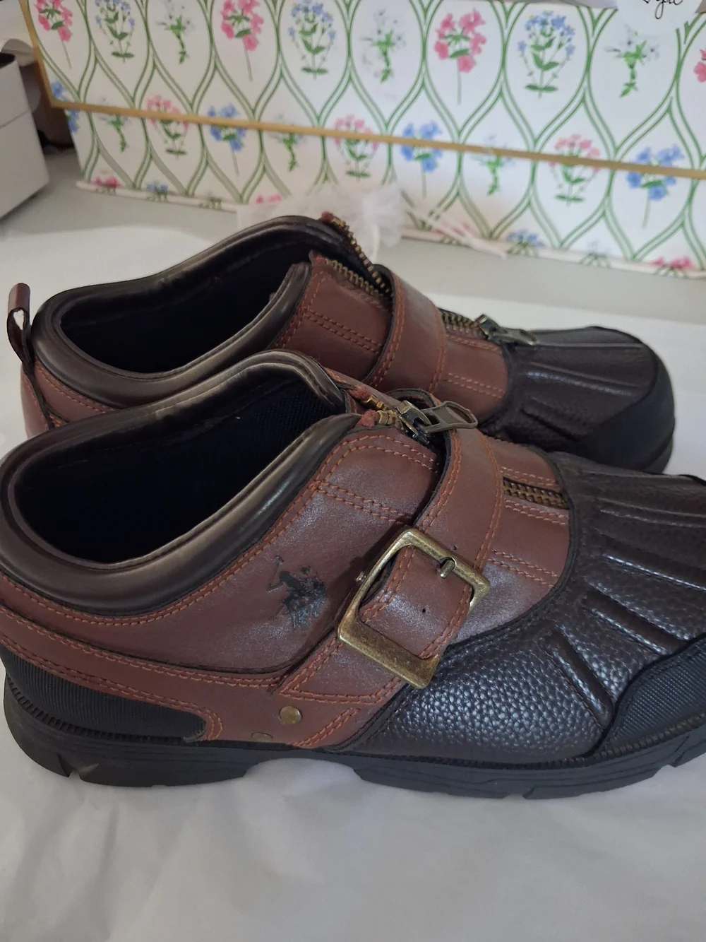 Polo by Ralph Lauren Brown & Dark Brown Kids Duck Boots with Zipper and Buckle